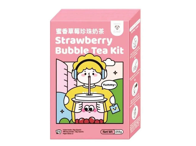 Kit Bubble Tea alla Fragola – 255g | Preparato Completo con Boba, Latte in Polvere e Cannucce