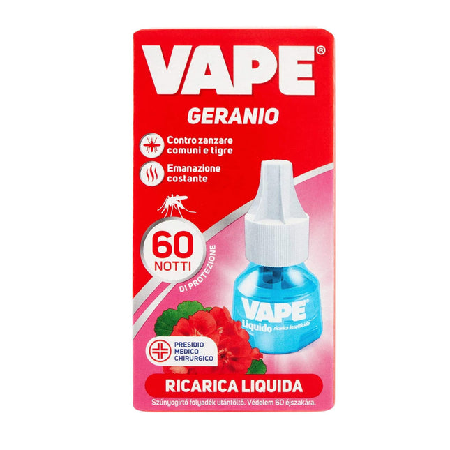 Vape Geranio Ricarica Liquida Antizanzare – 60 Notti di Protezione, 36 ml