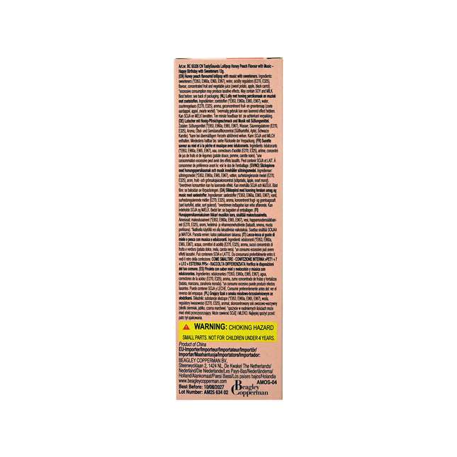 AMOS TastySounds Audio Lollipop – Honey Peach flavored "Happy Birthday" musical lollipop