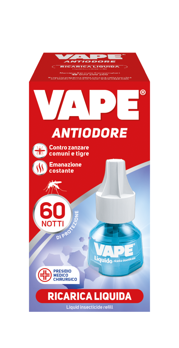 Vape Antiodore Ricarica Liquida Antizanzare – 60 Notti di Protezione, 36 ml