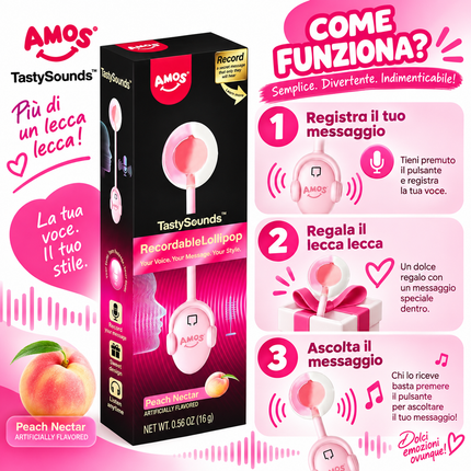 AMOS TastySounds Audio Lollipop Gusto Pesca 16 g – Lecca Lecca Musicale