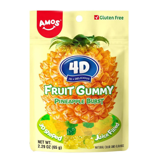 Amos 4D Fruit Gummy Pineapple Burst – Caramelle Gommose all’Ananas Ripiene 65 g