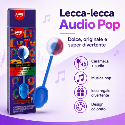 Amos TastySounds Audio Lollipop Cola 10g – Lecca Lecca Interattivo al Gusto Cola