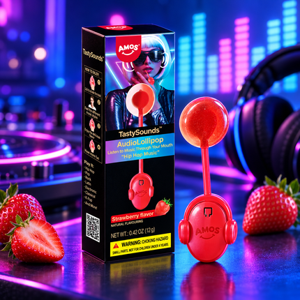 Amos TastySounds Audio Lollipop Strawberry Flavor 12g – Lecca Lecca Musicale al Gusto Fragola