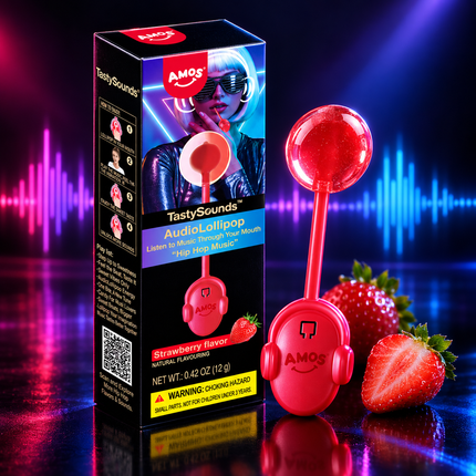 Amos TastySounds Audio Lollipop Strawberry Flavor 12g – Lecca Lecca Musicale al Gusto Fragola