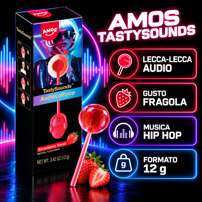 Amos TastySounds Audio Lollipop Strawberry Flavor 12g - Musical Lollipop with Strawberry Flavor