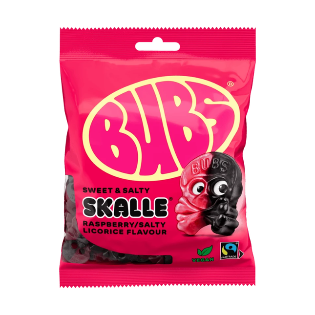 BUBS Skalle Raspberry & Salty Licorice – Caramelle Gommose Lampone e Liquirizia Salata 90 g