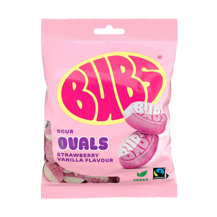BUBS Sour Ovals Strawberry Vanilla – Caramelle Gommose Acide Fragola e Vaniglia 90 g
