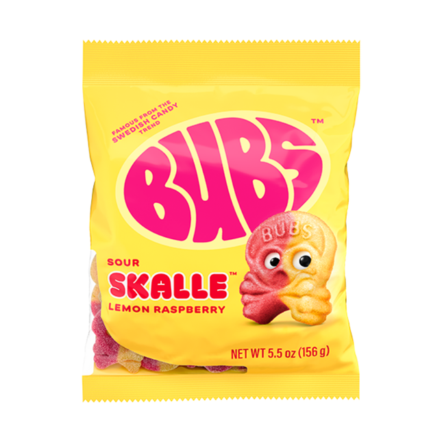 BUBS Sour Skalle Lemon Raspberry – Caramelle Gommose Acide Limone e Lampone 90 g