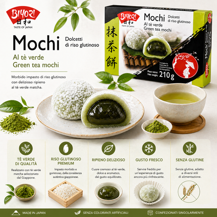 Biyori Mochi al Tè Verde Dolcetti di Riso Glutinoso 210 g