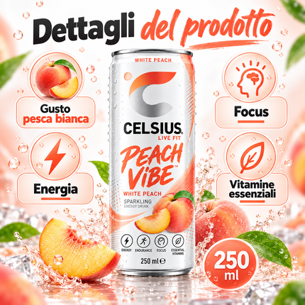 CELSIUS Peach Vibe White Peach – 250 ml