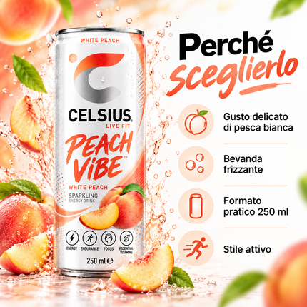 CELSIUS Peach Vibe White Peach – 250 ml