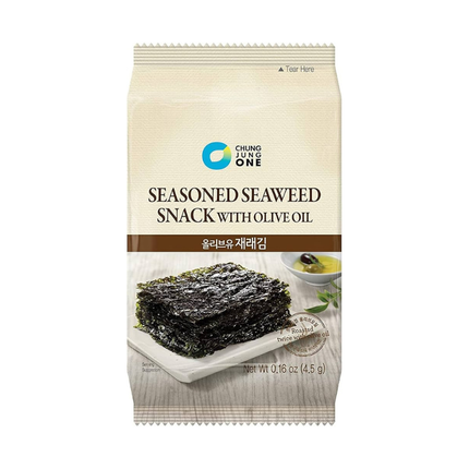Chung Jung One Gewürzter Seetang-Snack mit Olivenöl 4,5g – Knusprige Meeresalgen mit Olivenöl