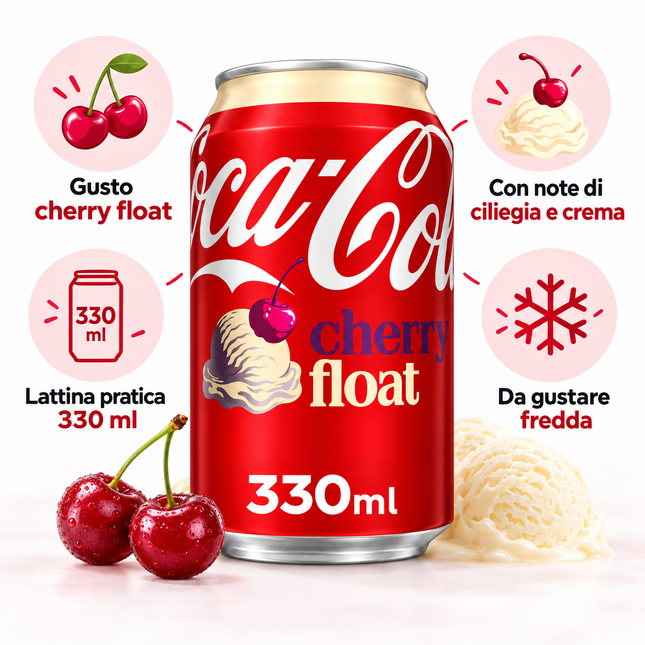 Coca-Cola Cherry Float – Cola sabor a cereza y vainilla 330 ml