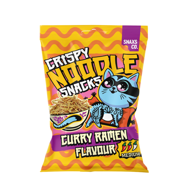 Crispy Noodle Snacks Curry Ramen Flavour Snack Croccante Piccante 60g