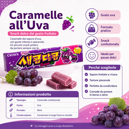 Crown Saekom Dalkom Caramelle Morbide al Gusto Uva – 29 g