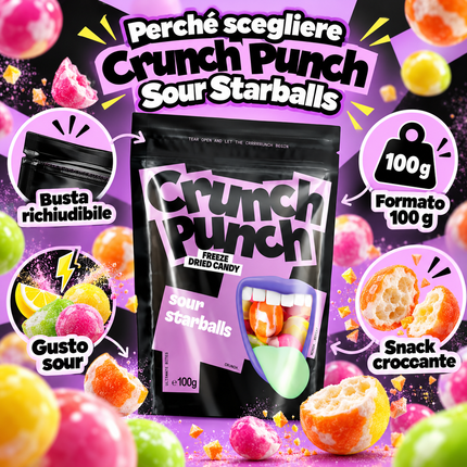 Crunch Punch Sour Starballs Caramelle Liofilizzate 100 g