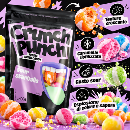Crunch Punch Sour Starballs Caramelle Liofilizzate 100 g