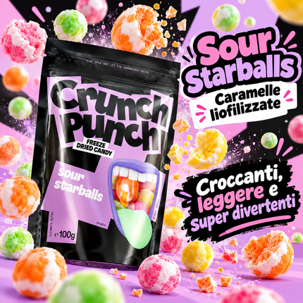 Crunch Punch Sour Starballs Caramelle Liofilizzate 100 g