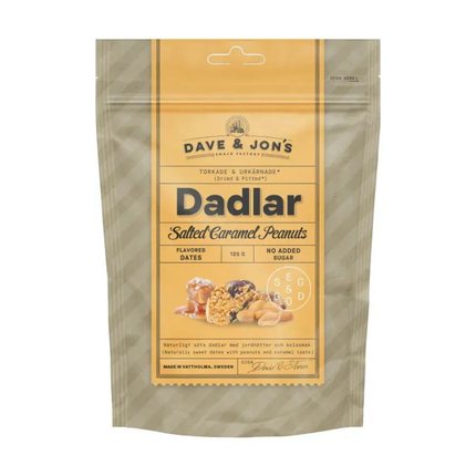 Dave & Jon’s Dadlar Salted Caramel Peanuts 125g – Datteri con Arachidi e Caramello Salato