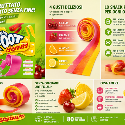 Fruit by the Foot Starburst 128g (6 Rotoli) – Caramelle Gommose alla Frutta