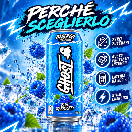 GHOST Energy Blue Raspberry Zero Sugar – 500 ml