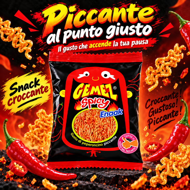 Gemez Enaak Spicy Chilli 14 g – Snack Croccante di Noodles Piccanti