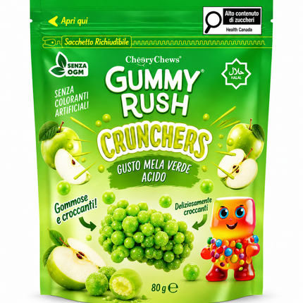 Gummy Rush Crunchers – Sour Grüner Apfel – 80 g