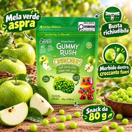 Gummy Rush Crunchers – Sour Grüner Apfel – 80 g