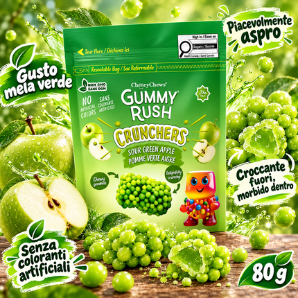 Gummy Rush Crunchers – Sour Grüner Apfel – 80 g