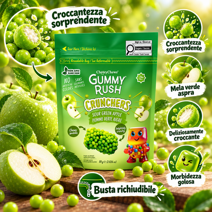 Gummy Rush Crunchers – Sour Grüner Apfel – 80 g
