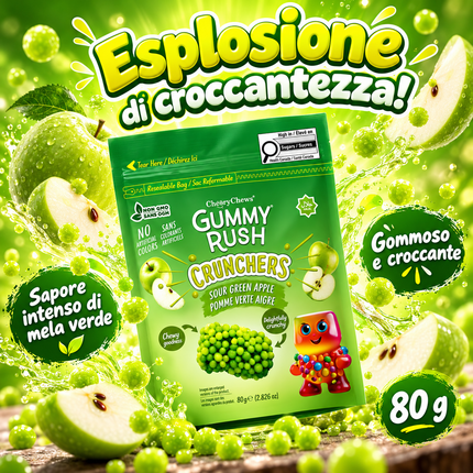 Gummy Rush Crunchers – Sour Grüner Apfel – 80 g