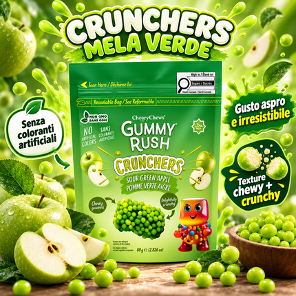 Gummy Rush Crunchers – Sour Grüner Apfel – 80 g
