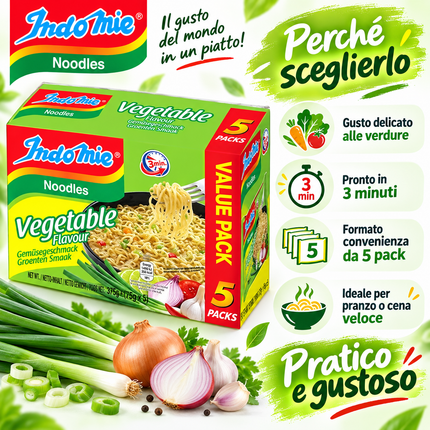 INDOMIE – Noodles istantanei gusto verdure – 5 x 75 g (375 g)