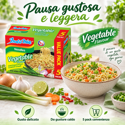 INDOMIE – Noodles istantanei gusto verdure – 5 x 75 g (375 g)