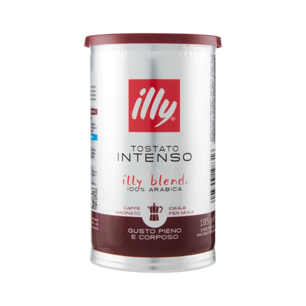 Illy Ground Roasted Intense Coffee 185 g – 100% Arabica for Moka