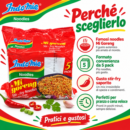 Indomie Mi Goreng Original 5 × 80 g (400 g) – Noodles Istantanei Saltati