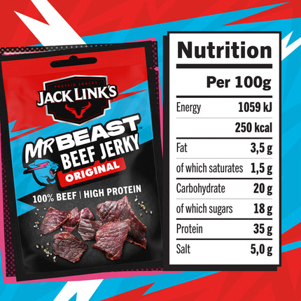 Jack Link’s x MrBeast Beef Jerky Original 40g – Snack Proteico di Manzo 100% Beef