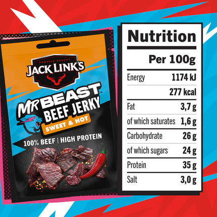 Jack Link’s x MrBeast Beef Jerky Sweet & Hot  40g –  Piccante 100% Beef