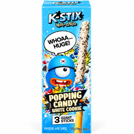 K-STIX Popping Candy White Cookie – 3 Bastoncini Giganti 19 g × 3 (57 g)