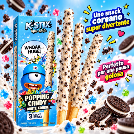 K-STIX Popping Candy White Cookie – 3 Bastoncini Giganti 19 g × 3 (57 g)