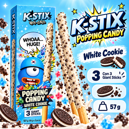 K-STIX Popping Candy White Cookie – 3 Bastoncini Giganti 19 g × 3 (57 g)