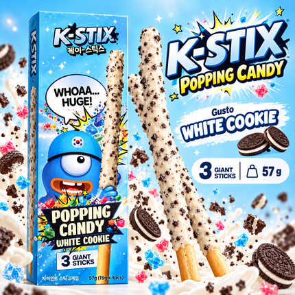 K-STIX Popping Candy White Cookie – 3 Bastoncini Giganti 19 g × 3 (57 g)