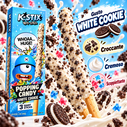 K-STIX Popping Candy White Cookie – 3 Bastoncini Giganti 19 g × 3 (57 g)