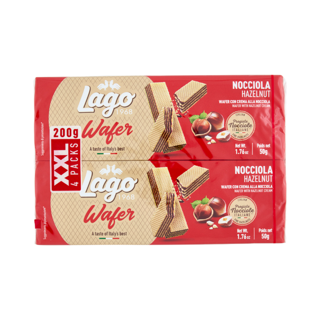 Lago Wafer alla Nocciola Multipack 4 x 50 g – Wafer Croccanti con Crema alla Nocciola