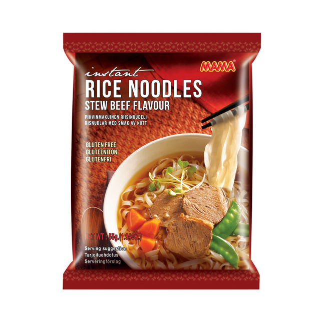 MAMA Instant Rice Noodles Stew Beef Flavour – Noodles di Riso al Gusto Manzo Stufato Senza Glutine 55 g