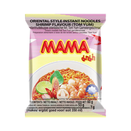 Mama Shrimp Flavour Tom Yum 60 g – Noodles Istantanei Thailandesi Gusto Gamberetti Tom Yum