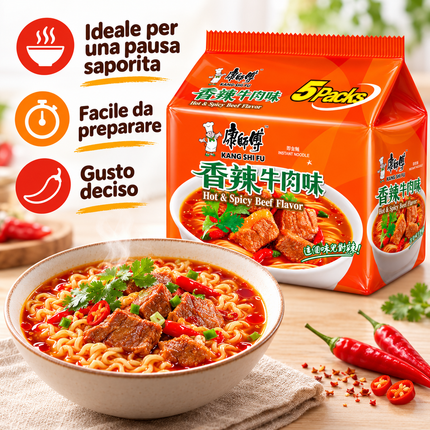 Master Kong – Noodles istantanei gusto manzo piccante – 5 x 104 g