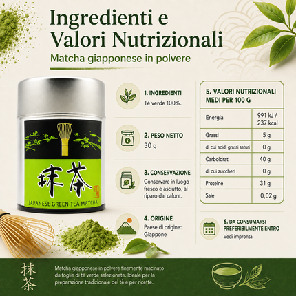 Matcha Giapponese in Polvere 100% Tè Verde – 30 g