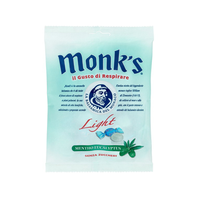 Monk's Light Mentho Eucalyptus Senza Zuccheri 80g – Caramelle Balsamiche Rinfrescanti